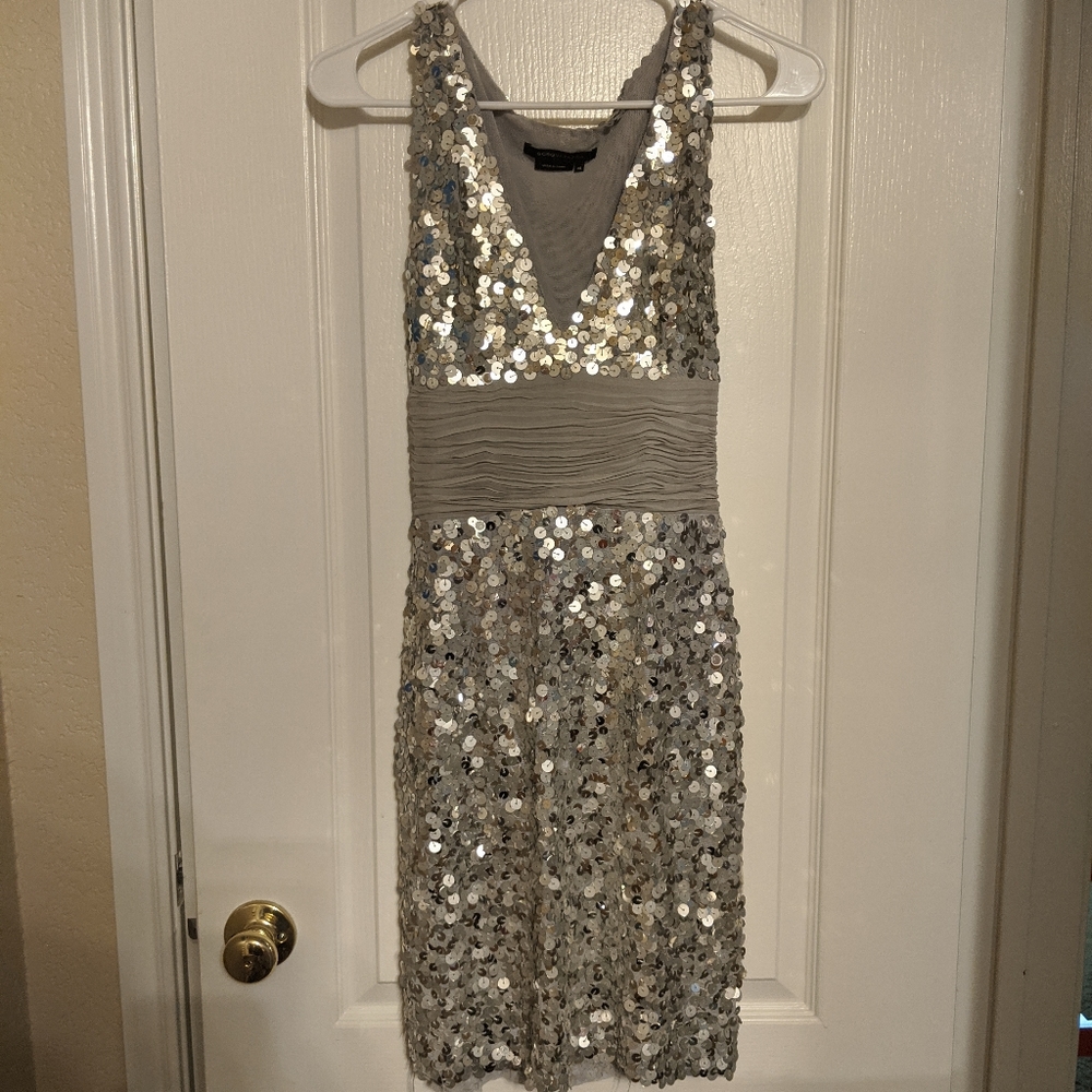 BCBG Silver Sequin Mini Dress